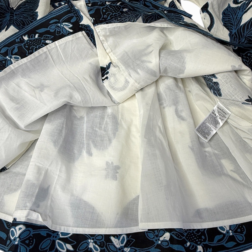 BANANA REPUBLIC Linen Balloon Sleeve Mini Dress Blue Butterfly Palm Print Size 4 - Picture 13 of 15